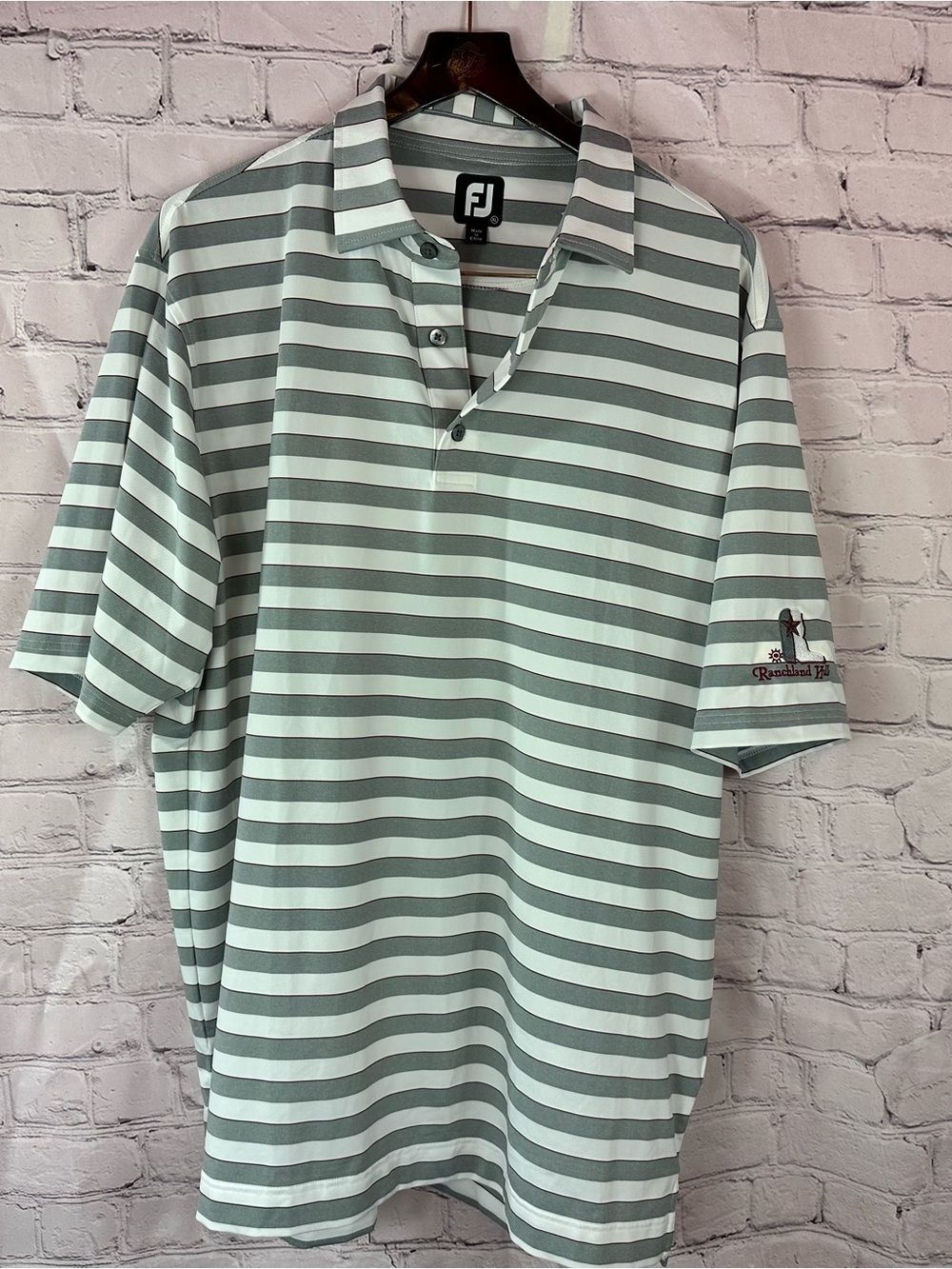FootJoy Mint grey Striped Performance Polo golf mens XL sleeve logo* activewear